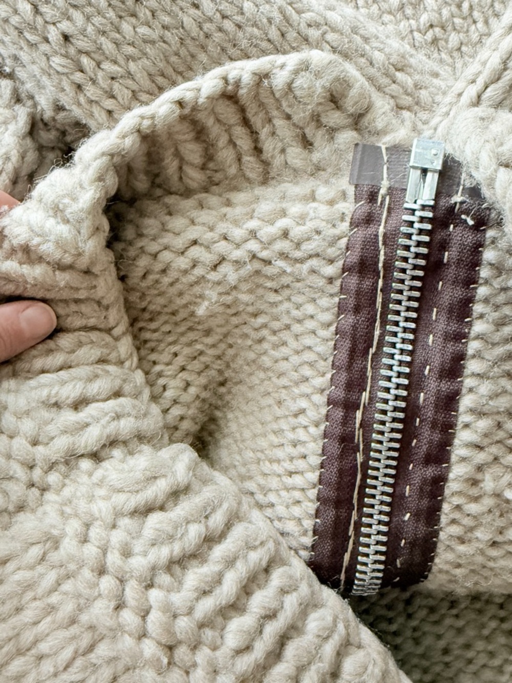 Chunky Hand-Knit wool cowichan sweater in Light Taupe - Picture 4 of 7